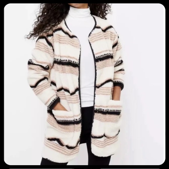 NWT Lou & Grey LOFT Sherpa Striped Jacket XS - Picture 1 of 7